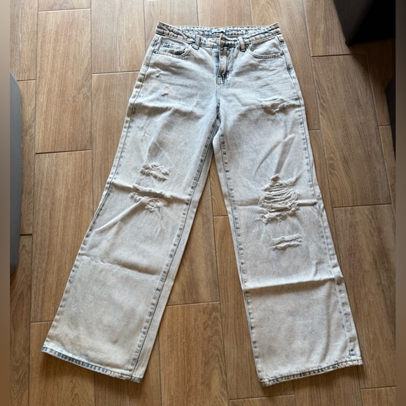 BP Acid wash bleached denim wide leg high waisted jeans - Picture 8 of 16